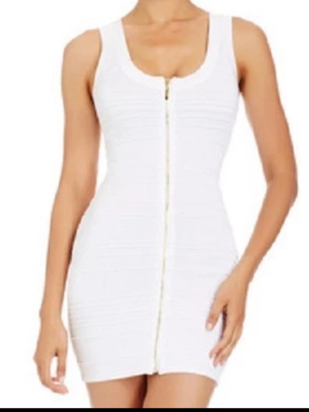 NWT bebe 2b White Zipper Front cutout back Stretchy bodycon top dress L Large